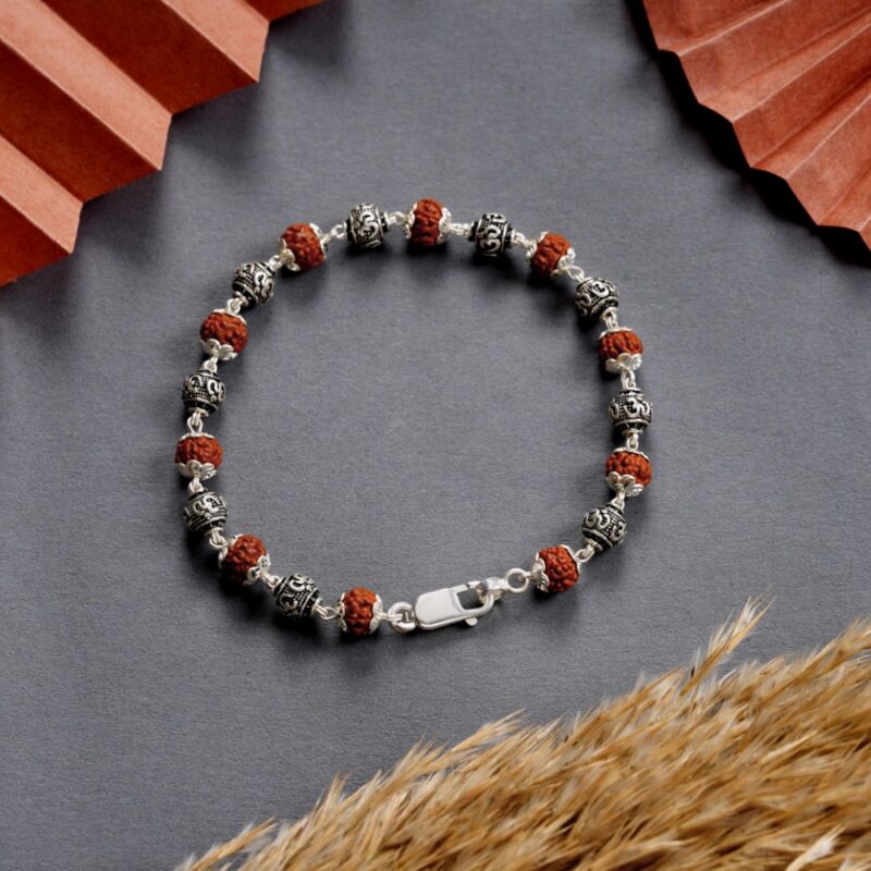 Fully Handmade Real Silver Rudraksh Bracelet Rakhi For Men - Image 5