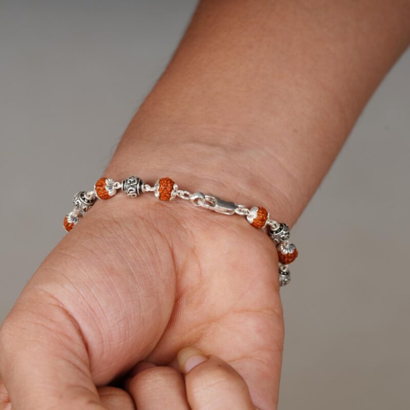 Fully Handmade Real Silver Rudraksh Bracelet Rakhi For Men - Image 7