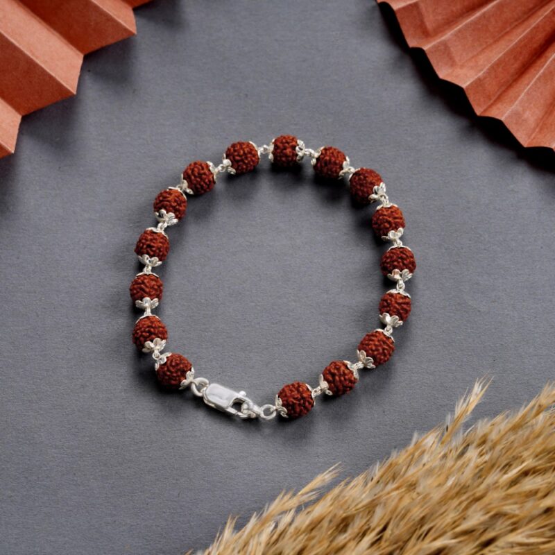 SIlver Adjustable Rudraksh Bracelet for Men - Image 6