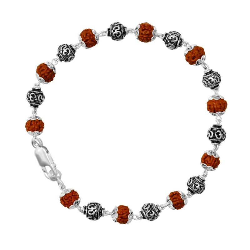 Fully Handmade Real Silver Rudraksh Bracelet Rakhi For Men - Image 3