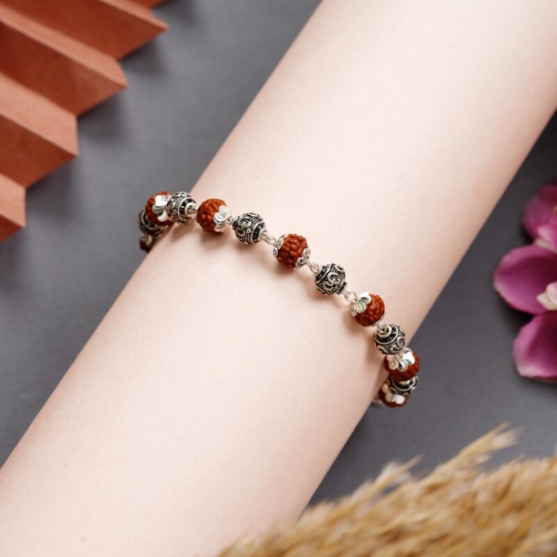 Fully Handmade Real Silver Rudraksh Bracelet Rakhi For Men - Image 4