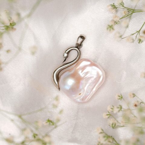 Moonlit Swan Baroque Pearl Pendant