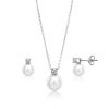 Silver Classic Pearl Pendant Earrings Set with Chain for Women and Girls